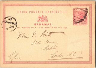 Bahamas 1 1/2d Qv Postal Card C1882 Bahamas To London,  England.