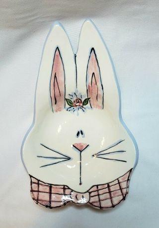Vintage,  Signed Lori Ellyn Hand Crafted & Painted,  Ceramic Bunny Rabbit Dish Euc