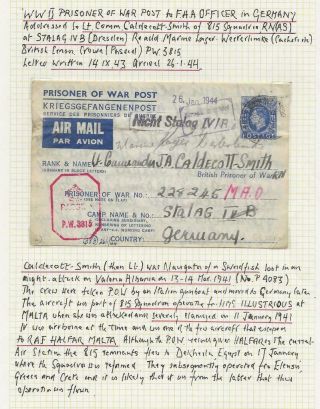 C108 Gb Wwii Pow 2 1/2d Air Letter To Stalag Ivb Redirected Navy Malta See Scan