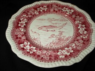 JD - SPODE ' S TOWER PINK SPODE TOWER RARE GAME FISH CENTER DINNER PLATE 2