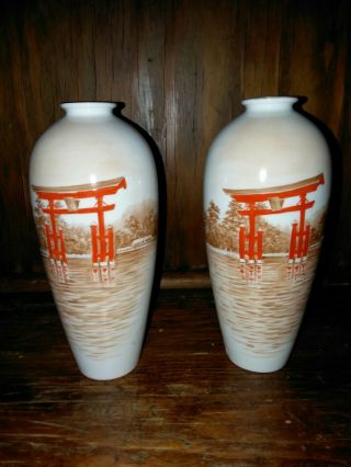 Pair Noritake Bone China Nippon Toki Kaisha Japan Hand Painted Signed Vases