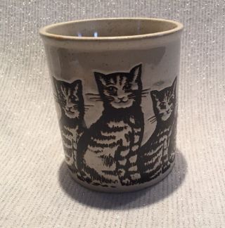 Stoneware Pottery Cats Kitty Mug Coffee Cup Paw Prints Embossed? Artist?