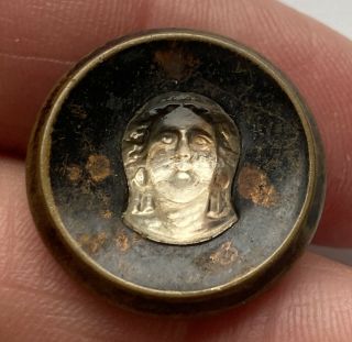 Antique Vintage Victorian Clear Glass In Metal Button Ladies Head Cameo 3/4”