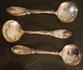 Antique Vintage Set Of 3 1881 Rogers A1 Silver Plate Berry Spoons W Grapes