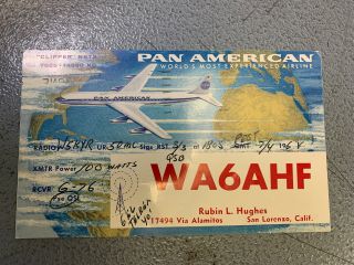 Vintage 1962 Pan - Am Airlines Qsl Postcard Ham Radio Operator San Lorenzo Ca