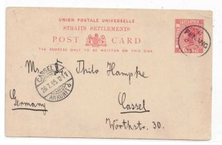 Malaya - Straits 2c Postal Stationery Postcard To Germany - Ex - Penang 2.  7.  1895 - Messa