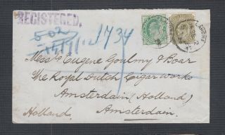 India Pakistan 1912 1/2a & 4a Issues On Registered Cover Lahore To Amsterdam Nl