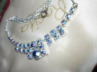 Wonderful Vintage Silvertone Blue Aurora Borealis Rhinestone Necklace