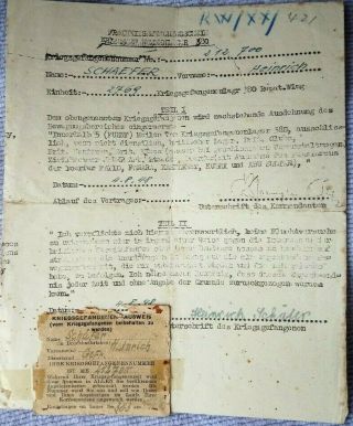 Egypt 1945 Pass Attached To Document For German Prisoner Of War In Camp 380
