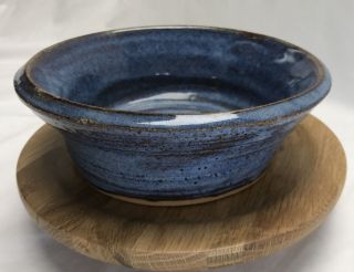 Hand Thrown Studio Art Pottery Bowl Artist Signed Blue Brown Glaze
