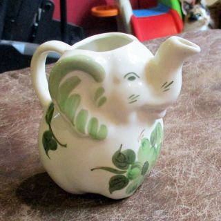 Vintage Cash Family Pottery Elephant Creamer Pitcher Hand Painted Green Flowers