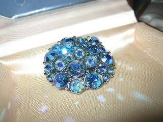 Lovely Vintage Sparkly Blue Aurora Borealis Rhinestone Diamante Brooch