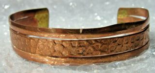 Vintage Retro Copper Tone Hammered Accents Hippie Boho 6 " Cuff Bracelet