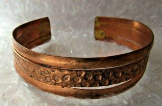 Vintage Retro Copper Tone Hammered Accents Hippie Boho 6.  5 " Cuff Bracelet