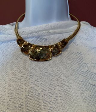 Vintage Omega Enamel Gold Plated Collar Statement Necklace