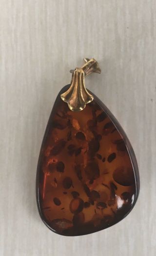 Vintage 1960’s Huge Lucite Amber Brown Swirl Confetti Necklace Pendant