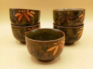 Otagiri Sake Tea Cups Hand Crafted Japan Kaki Green Brown W Floral