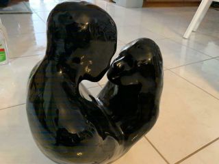 Vintage " Royal Haeger " Black Ceramic Man & Woman Embracing Kiss 15” Tall