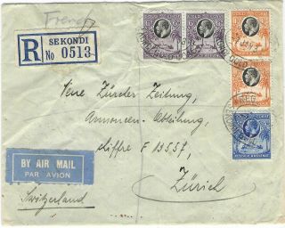 Gold Coast 1931 Registered Sekondi To Switzerland Airmail Cover