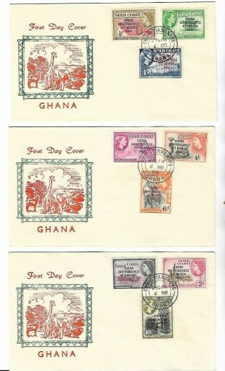 Gold Coast 1957 Fdc Complete Set Of 9 On 3 Fdcs Each With Miss Hodson Cachets