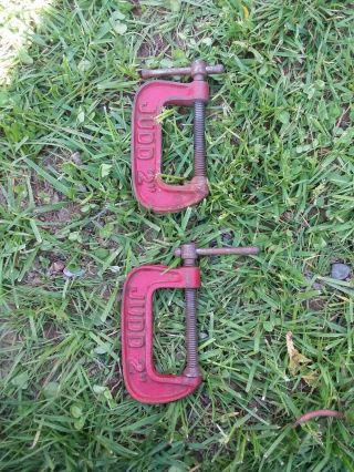 Old Tools,  2 Vntg Judd " C " Clamps,  2 " Capacity,  1 " Deep Throat,  Very Good Cond