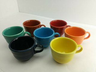 7pc Fiestaware Coffee Mugs Tea Cups Bright Colors Red Yellow Blue Orange (6b2)