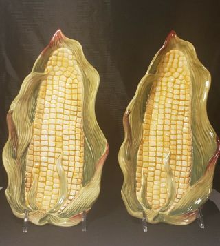 Fitz And Floyd Giardino Corn On The Cob Serving Dish Set Of " 2 " Handcrafted