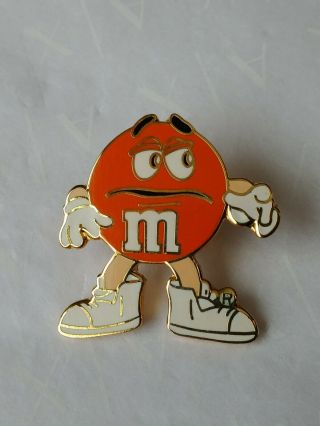 Vintage 1998 Orange M&m Character Lapel Hat Pin Melts In Your Mouth