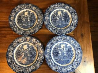 4 Staffordshire England Liberty Blue Independence Hall 10 " Dinner Plate