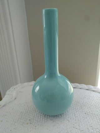 Vintage Haeger Stovepipe Bud Vase Aqua Glaze 9 " Tall