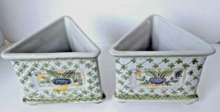 Vintage Hand Painted Ceramic Flower Pot Planters Italy Triangle Shaped