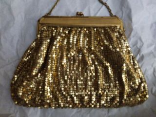 Vtg Art Deco Whiting&davis Chainmail Enamel Gold Mesh Purse Evening Bag Clutch