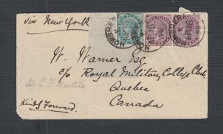 India Pakistan 1896 1/2a & 2x1a Issues On Cover Nowshera To Quebec Canada