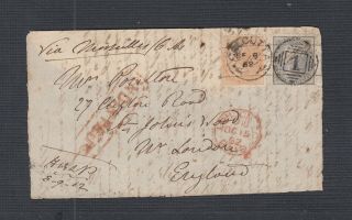 India 1862 2 & 4 Anna Issues On ‘india Paid’ Partial Cover Calcutta To London Uk