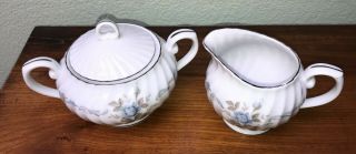 Style House Fine China Carillon Blue Rose - Creamer And Sugar Bowl With Lid