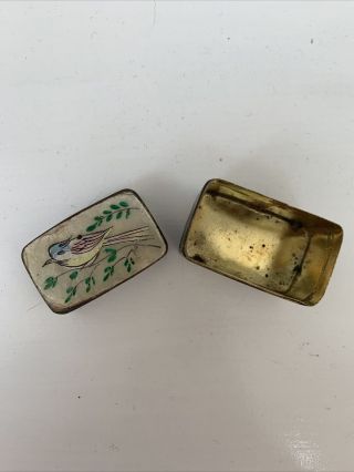 Antique Vintage Pill Box Enamel Top Handpainted Tin Trinket Match 2