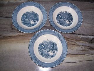 Set Of 3 Vintage Royal China Currier And Ives 8 3/8 In.  Bowls.