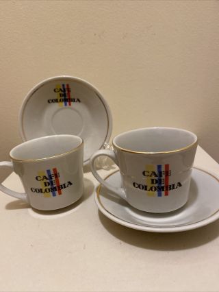 Set Of Corona Porcelain Cafe De Colombia Coffee Cups & Saucers