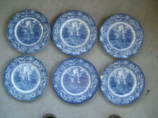 Four Liberty Blue Independence Hall 9 3/4 " Dinner Plates Staffordshire,  England