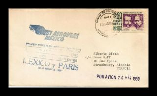 Dr Jim Stamps Mexico City Paris Airmail First Flight Backstamp Cover