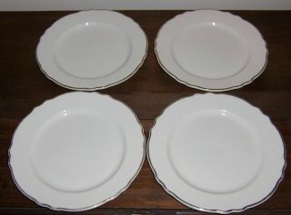 4 Dinner Plates - Homer Laughlin Restaurant Ware - White,  Scalloped,  Gold Trim
