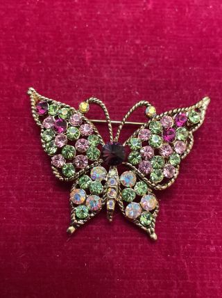 Vintage Jewelry Brooch Pin Butterfly Rhinestones Gold Tone Metal