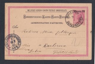 Austria Offices In Turkey 1893 20 Para Ps Card Jerusalem To Karlsruhe Germany