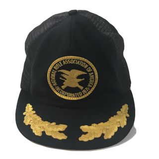 Vtg Nra Logo Patch Snapback Trucker Hat Mesh Cap Gold Leaf Black Usa Vintage
