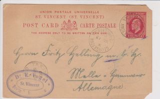 St.  Vincent 1909 Postal Card Sent To Germany