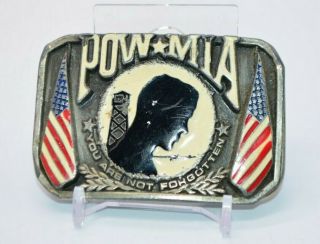Pow Mia " You Are Not Forgotten " Enameled Bergamot Belt Buckle Light Paint Wear