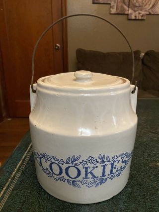 Vintage Blue Grey Stoneware Cookie Jar Croc By Monmouth Ill Usa