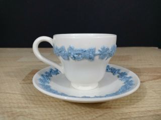 Wedgwood Queensware Barlaston Of Etruria Embossed Tea Cup & Saucer Blue White