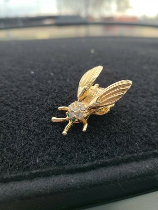 Vintage Gold Tone Rhinestone Bumble Bee Pin Brooch