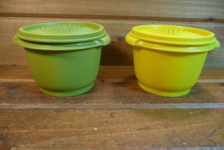 Vintage Yellow & Avocado Green Tupperware Canisters W Lids 886